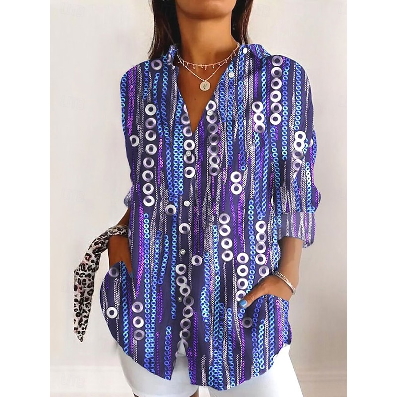 Women's Shirt Button Down Tunic Shirt Collar Long Sleeve Graphic Geometric Stylish Modern Casual Regular Tops Work Daily s Print Black Purple Spring Fall Winter2