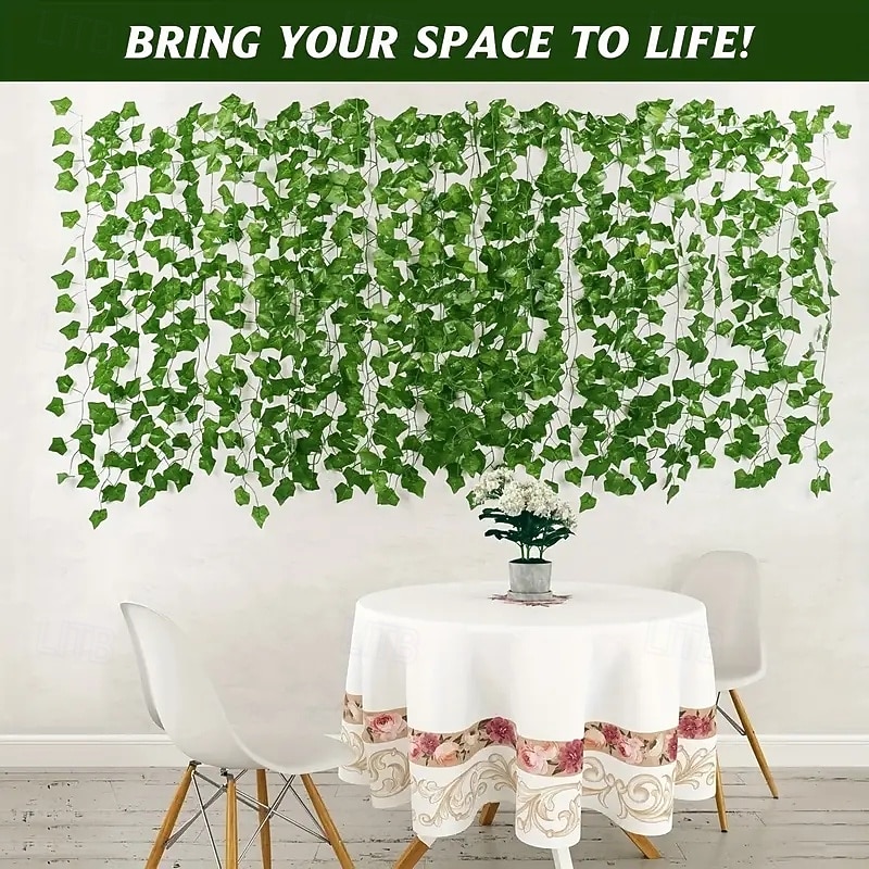 Artificial Ivy Garland Greenery Vines Plant, Fake Hanging Plants Wall Decor, Faux Ivy Leaf Garland for Wedding Party Garden Home Ceiling Decoration4