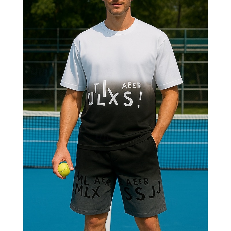 Men's Graphic Sports Set Shirts & Shorts Tennis Set Two-piece Suit Short Sleeves Sweat-Wicking Moisture Wicking Breathable Tennis Golf Pickleball Black White Blue Tennis Clothing3