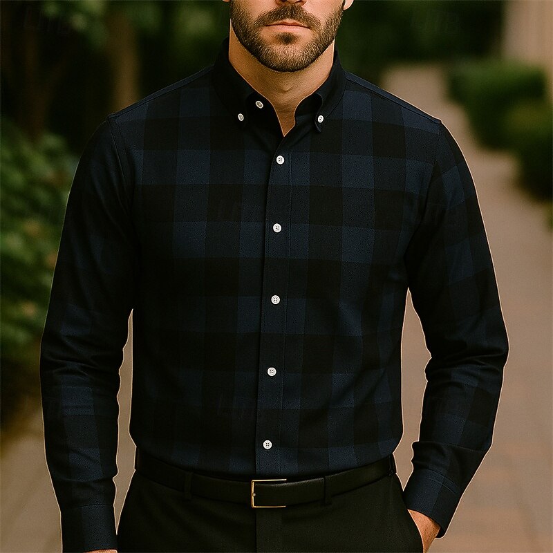 Men's Shirt Summer Shirt Casual Shirt Beach Shirt Button Up Shirt Black White Red Brown Long Sleeve Plaid Lapel Vacation Hawaiian Clothing Apparel Polyester Fashion Casual Comfortable2