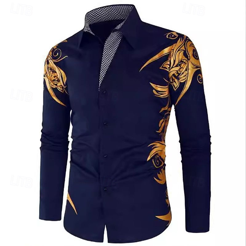 Men's Dress Shirt Collared Shirt Button Up Shirt Graphic Wedding Vacation Black White Light Green Wine Long Sleeve Collar Summer Spring Clothing Apparel3