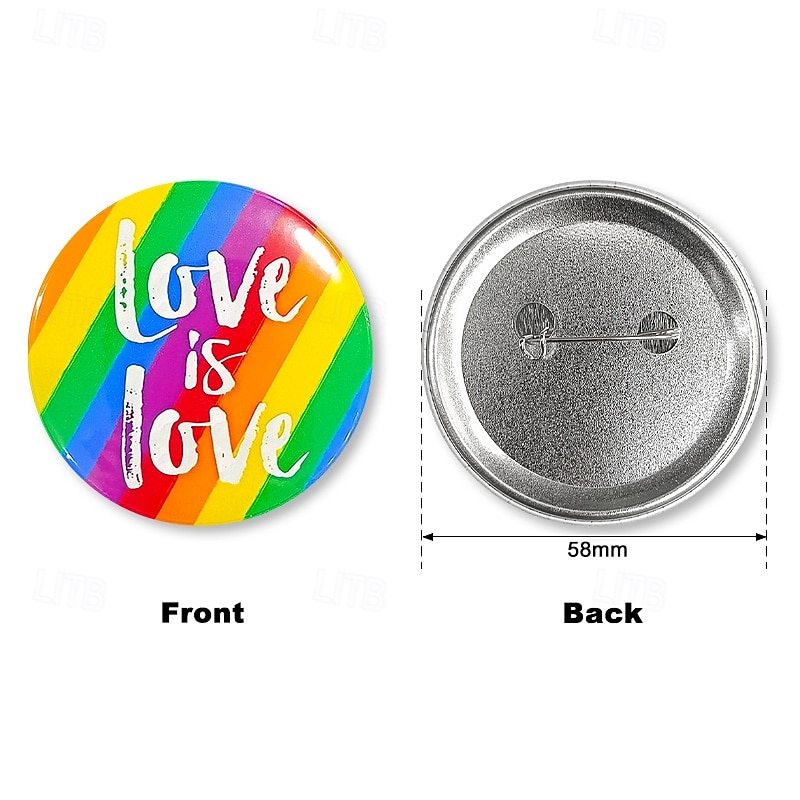 5pcs Pride Rainbow Badges, LGBTQ Gay Love is Love Pins, Colorful Tinplate Brooches for Couples, Pride Month Decor, Party Decoration2