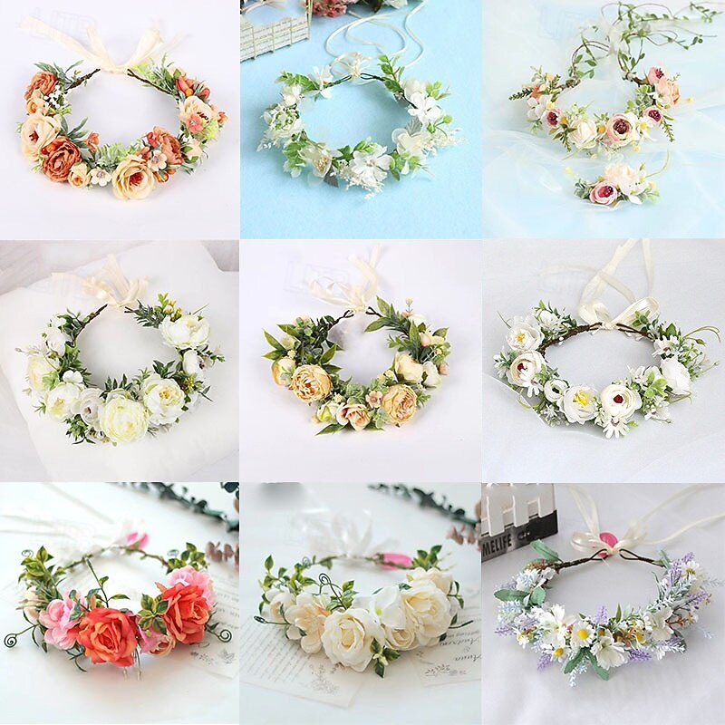 Bohemian Hair Accessories Woodland Wedding Flower Headband Greenery Floral Crown Wreath Photo Prop