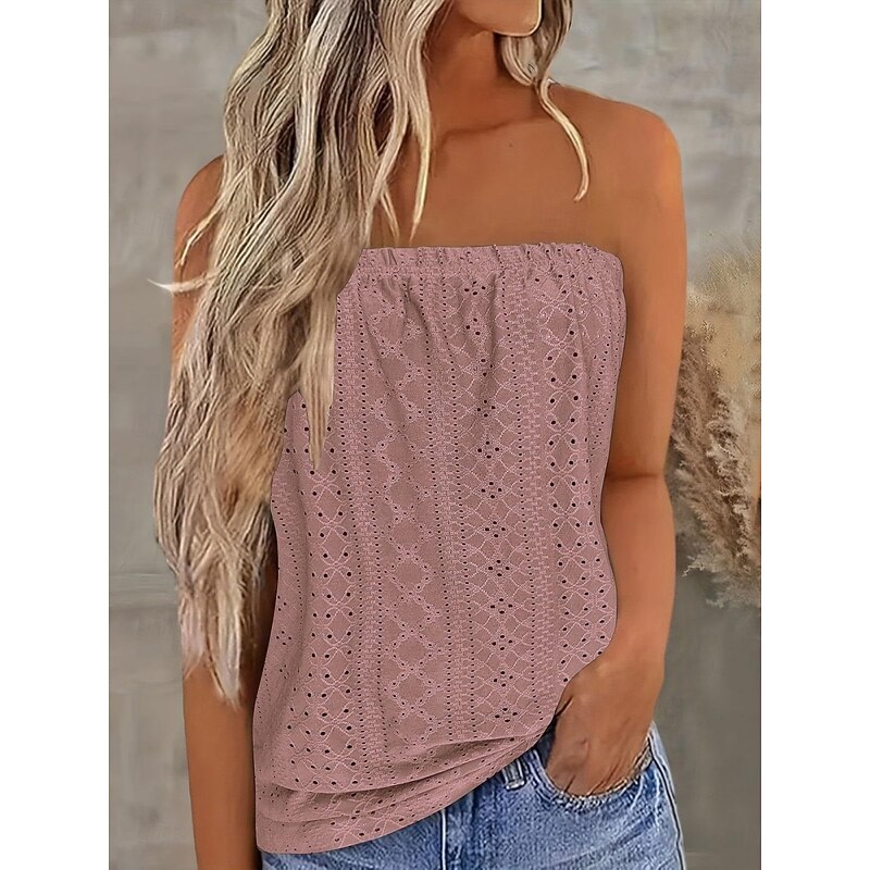 Women's Tubetop Solid Color Daily Casual Sleeveless Strapless Regular Tops Daily Eyelet Black White Yellow Red Purple Summer