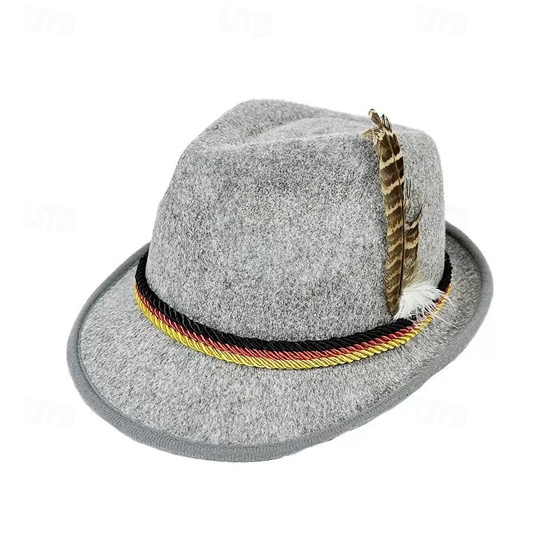 Men's Fedora Hat Oktoberfest Hat Black Navy Blue Modal Feather Fashion Casual Street Daily Color Block Sunscreen Breathable3
