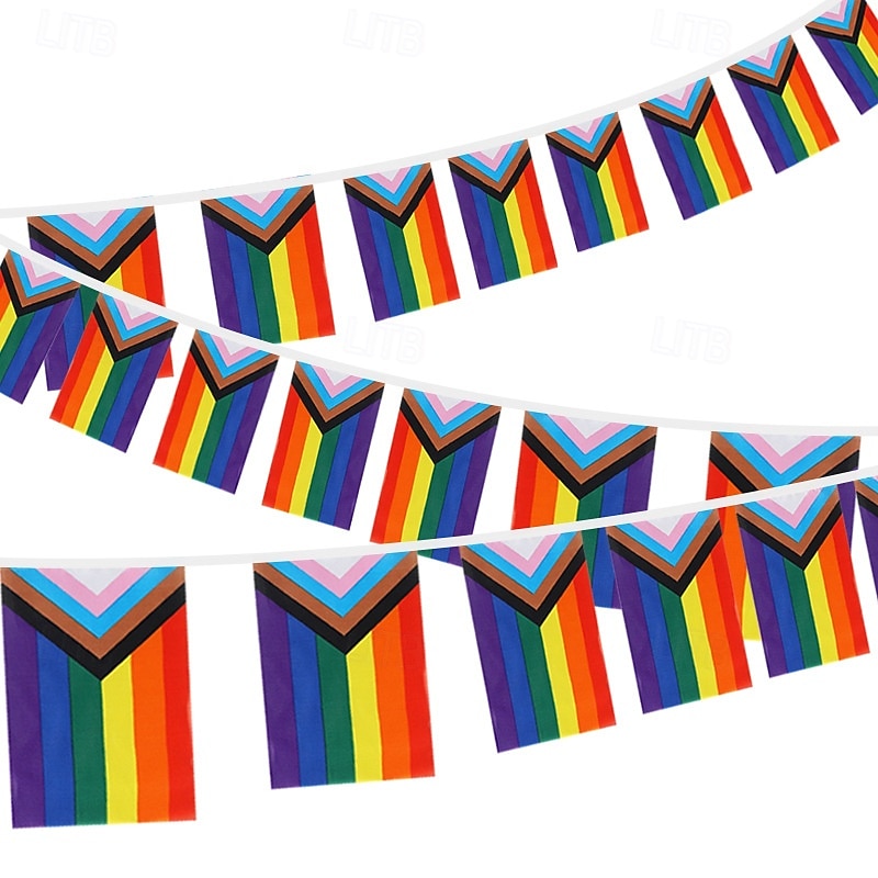Pride Rainbow Bunting Flags Banner, 14×21cm Polyester Pennant Banner for LGBTQ Gay Party Decoration, Love is Love Pride Month Decor2