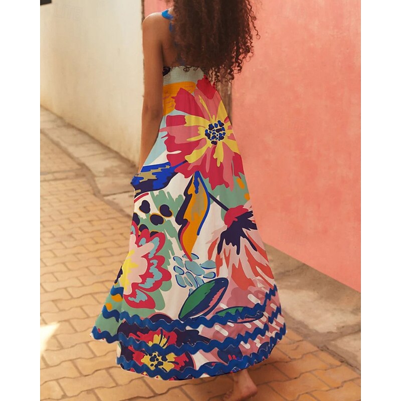 Women's Midi Dress Floral Dress Slip Dress Print Dress Classic Modern Outdoor Vacation Holiday Regular Fit Flower Sleeveless Spaghetti Strap White Navy Blue Royal Blue Blue Summer3