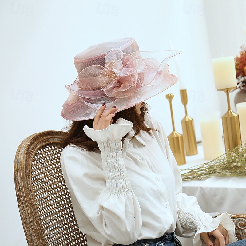 Hats Organza Sun Hat Wedding Beach Elegant Vintage Sun Protection With Floral Headpiece Headwear4