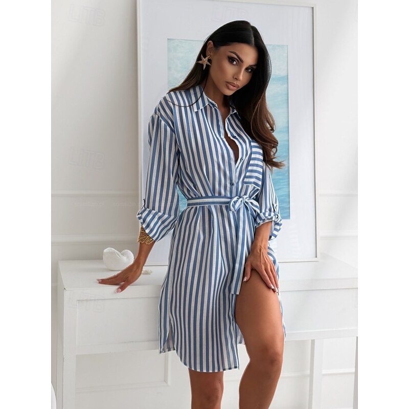 Women's Mini Dress Shirt Dress Print Dress Elegant Daily Going out Regular Fit Leopard Striped Long Sleeve Shirt Collar Leopard Pink Blue Fall