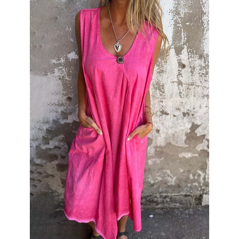 Women's Long Dress Maxi Dress Casual Dress Tank Dress Summer Dress Basic Modern Daily Weekend Regular Fit Plain Sleeveless U Neck Blue Fuchsia Green Summer3