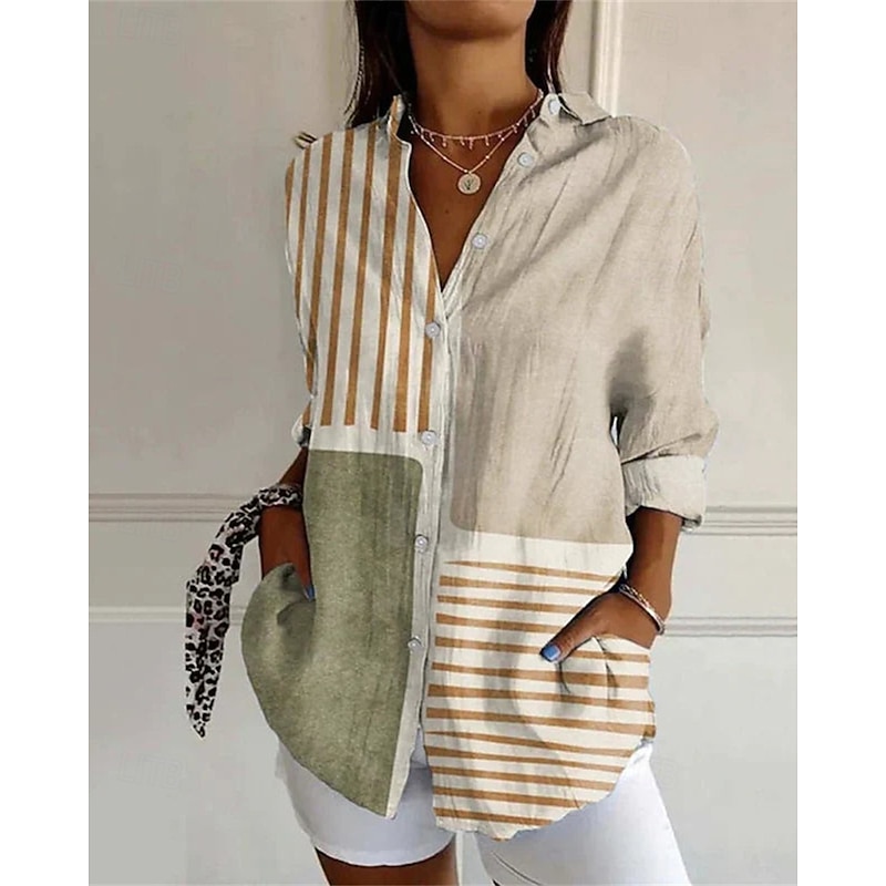 Women's Shirt Color Block Flower Daily Stylish Basic Half Sleeve V Neck Regular Tops Daily Holiday Print Blue Green Beige Spring Fall3
