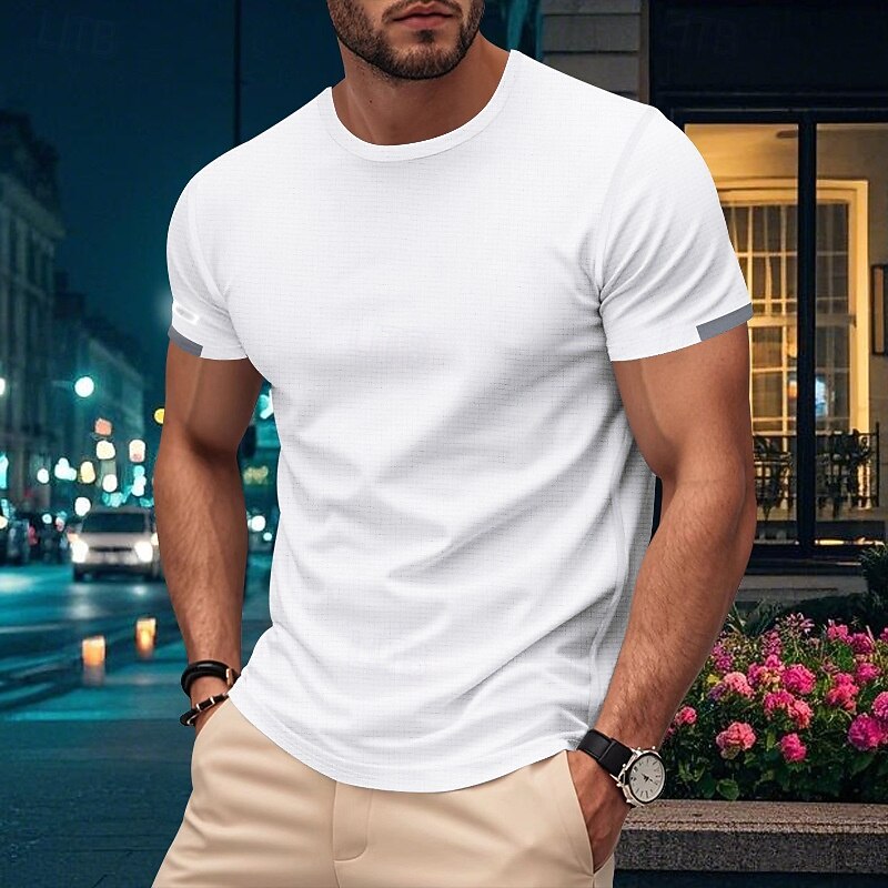 Men's Gym Shirt Athletic Shirts Crew Neck Short Sleeves Casual Daily Gym Quick dry Breathable Solid Color Black White Activewear Polyester Sport Outdoor3