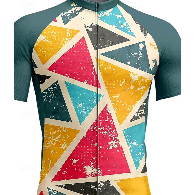 Men's Cycling Jersey Graphic Geometric Short Sleeve Bike Tee Tshirt Top with 3 Rear Pockets UV Resistant Quick Dry Front Zipper Reflective Strips Sports Green Clothing Apparel3