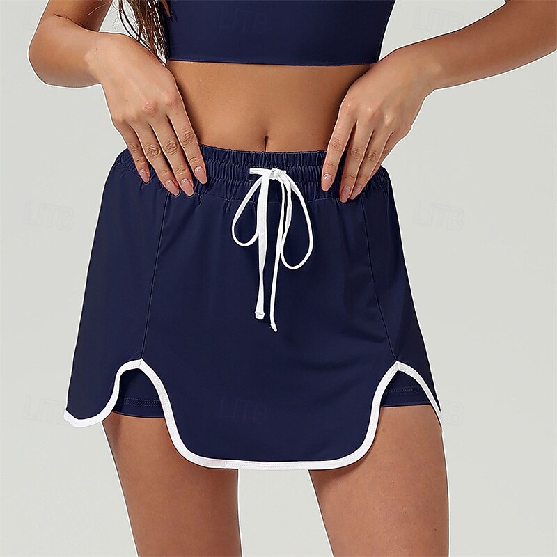 Women's Tennis Skirts Tennis Skirts with Shorts Drawstring Asymmetrical Contrast Binding High Elasticity Tennis Golf Pickleball White Dark Navy Green Tennis Clothing3