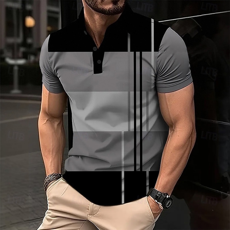 Men's Geometric Polo Short Sleeve Polo Shirts Collared Shirts Business Casual School Outdoor Athleisure Daily Wear 3D Print Summer Spring Fall Purple Brown Gray
