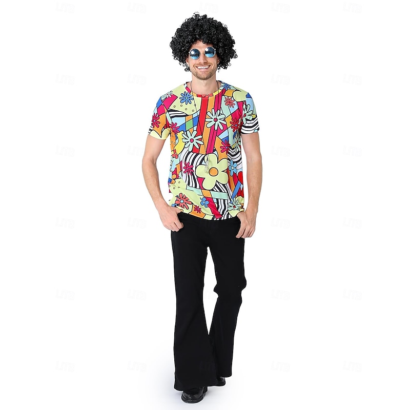 Hippie Cosplay Costume T-shirt Rainbow Graphic For Men's Adults' Halloween Carnival 3D Print Street Festival3