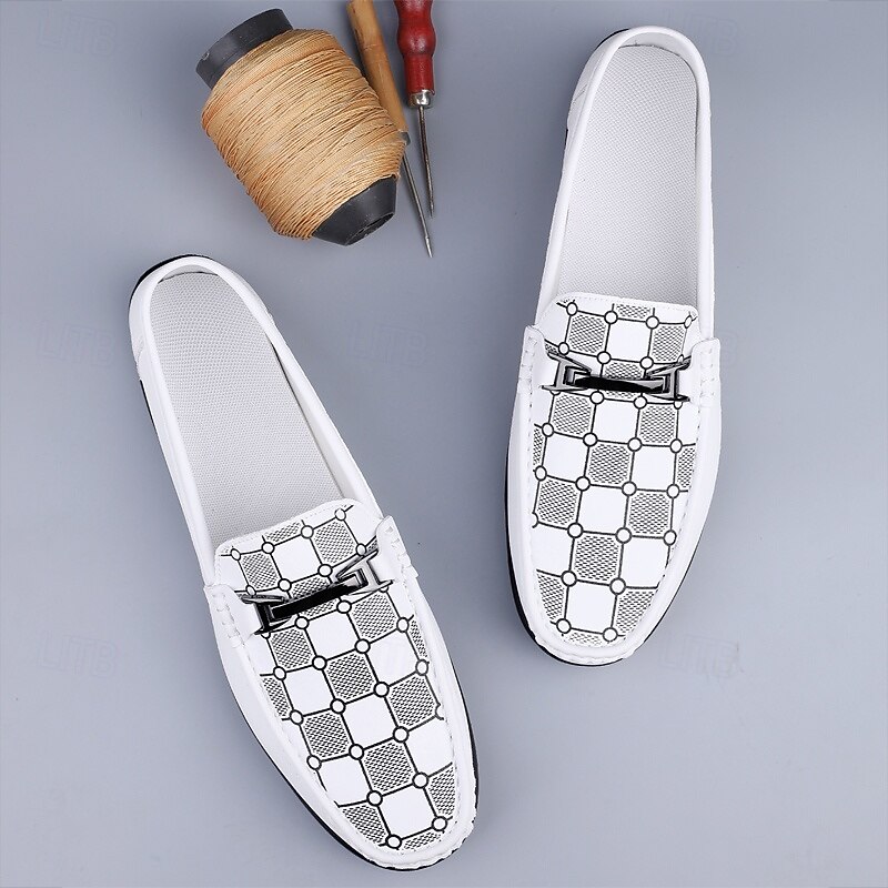 Men's White Loafers & Slip-Ons with Decorative Chain Detail and Soft Cushioned Insole - Perfect for Casual, Business and Formal Occasions2