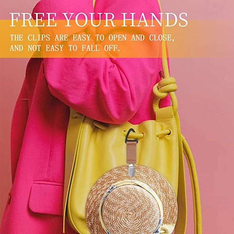 6Pcs Elastic Hat Clips for Travel, Straw Hat Holder Bag Clips for Kids Adults, Hands-Free Hat Strap for Beach, Outdoor Glove Storage Accessory, Multicolored3