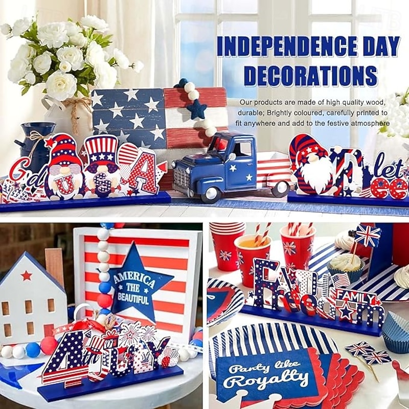 4 Pieces Patriotic Wooden Decorations 4th of July Independence Day Decorations Patriotic Table Decorations Wooden Table Centerpieces  Decorations for American Memorial Day Veteran Day Party Decor3