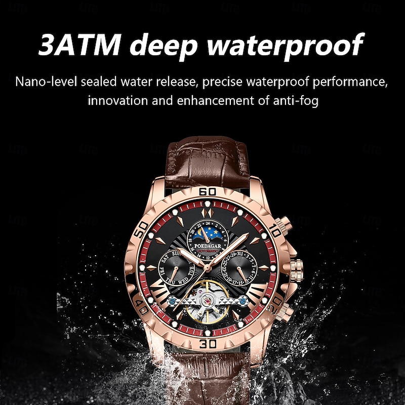 1410 Men's Automatic Mechanical Watch – Multifunctional Tourbillon with Genuine Leather Strap, Luminous Dial, 30M Waterproof, Sapphire Glass, Classic Business3