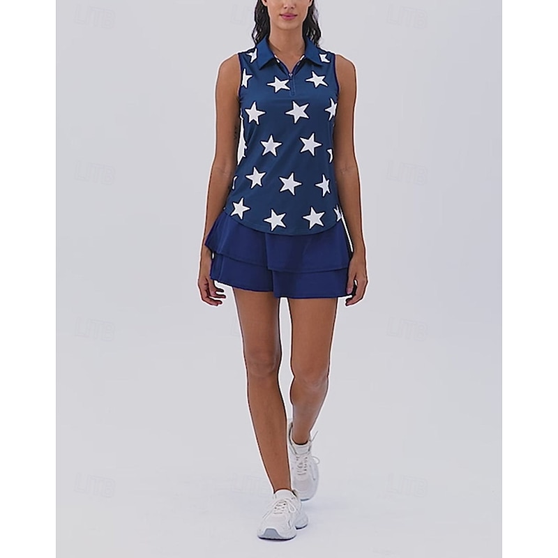 Women's Stars Tennis Shirt Sleeveless Print UPF50+ Quick Dry Tennis Golf Outdoor Exercise Zip Collar Tee Tshirt Top Dark Pink Black Navy Blue Tennis Clothing4