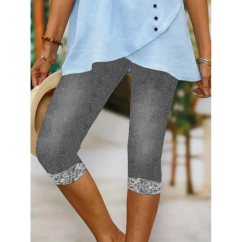 Women's Leggings Capri Pants High Elasticity Vacation Vintage Fashion Calf-Length Mid Waist Floral Graphic Abstract Printing Breathable Soft Stretchy Vacation Casual Daily Robin's Egg Blue Grey