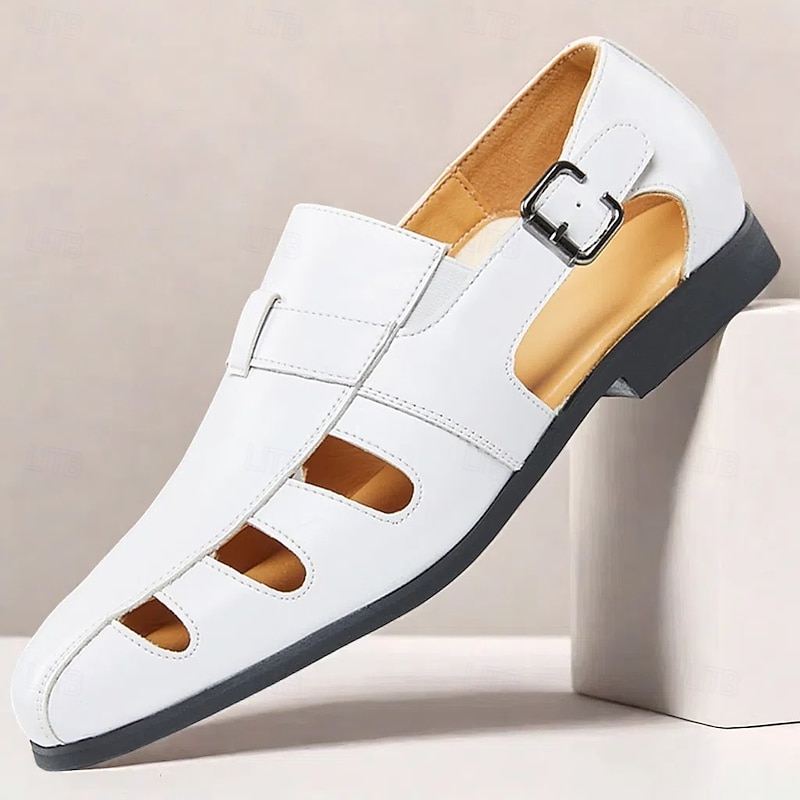 Men's White Sandals with Open-Toe Design, Adjustable Strap, and Breathable Upper - Perfect for Summer Days, Beach Vacations and Casual Outings - Main Image