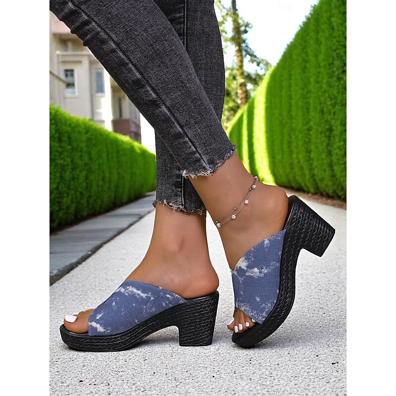 Women's Denim Block Heel Mule Sandals – Retro High Heel Sandals for Summer Street Style & Casual Outfits2