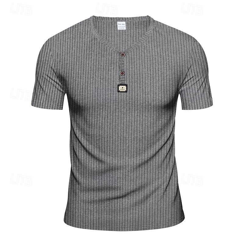 Men's T Shirt Henley Shirt Tee Short Sleeve Shirt Short Sleeve V Neck Summer Plain Fashion Designer Basic Jacquard Vacation Street Going out Black White Khaki Top Tee for Men4