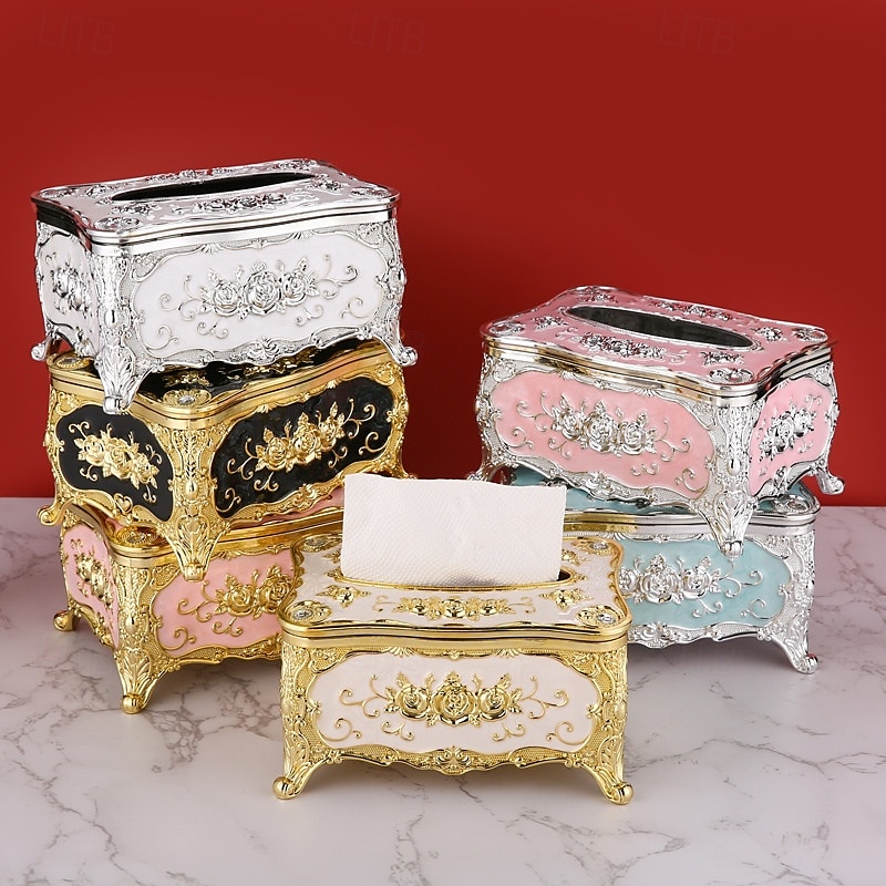 Vintage Tissue Box Cover,European Decorative Napkin Holder for Living Room, Hotel, Restaurant, KTV, Luxury Desktop Paper Towel Dispenser for Home Deco