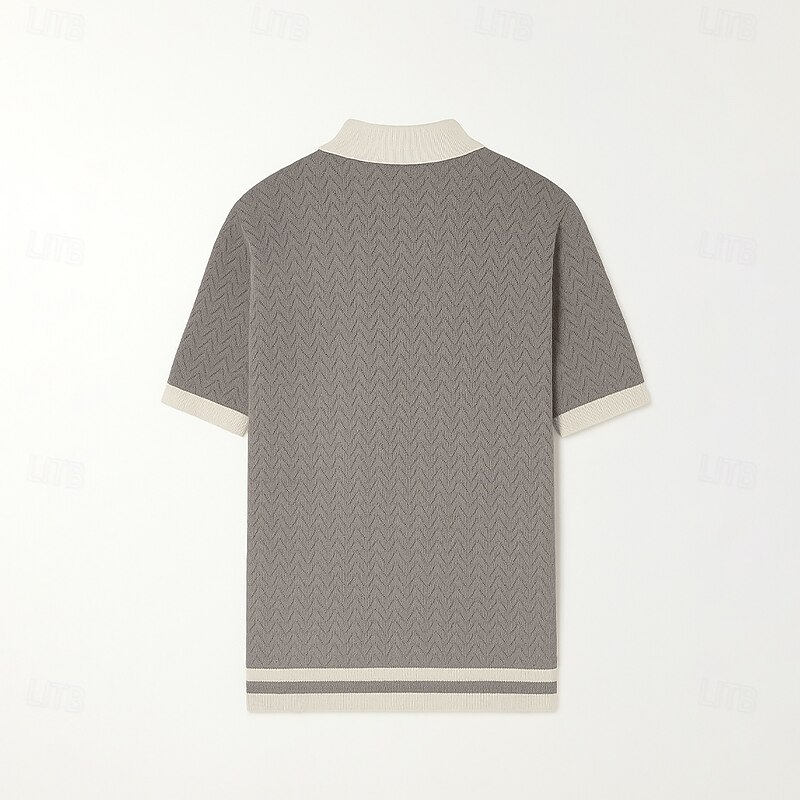 Men's Polo Business Casual Turndown Short Sleeve Color Block Jacquard V Neck Soft Summer Spring Fall Regular Fit claret Black Khaki Polo3