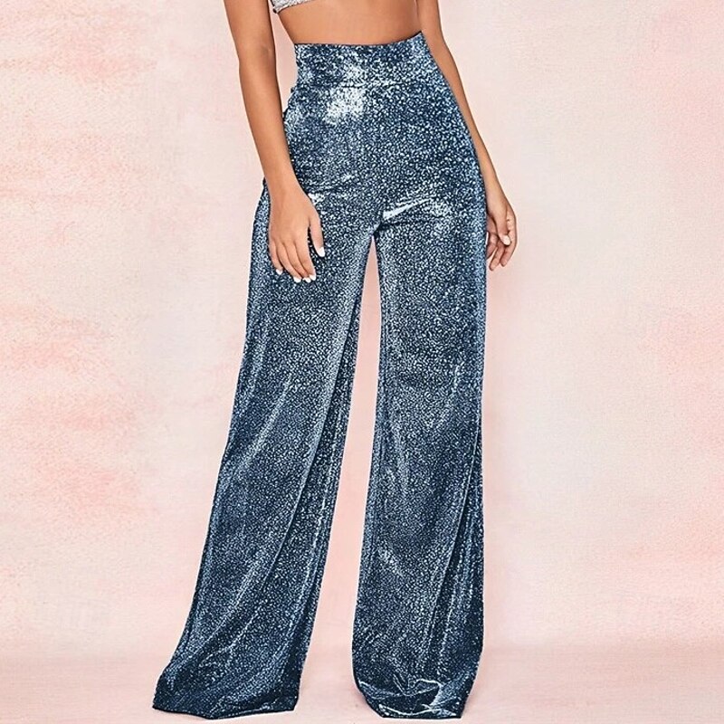 Retro Vintage 1970s Groovy Maxi Wide Leg Pants Disco High Waist Metallic Sequin Fancy Dress Women's Halloween Carnival Music Festival Pride Parade Retro Theme Party Adults' Pants All Seasons3