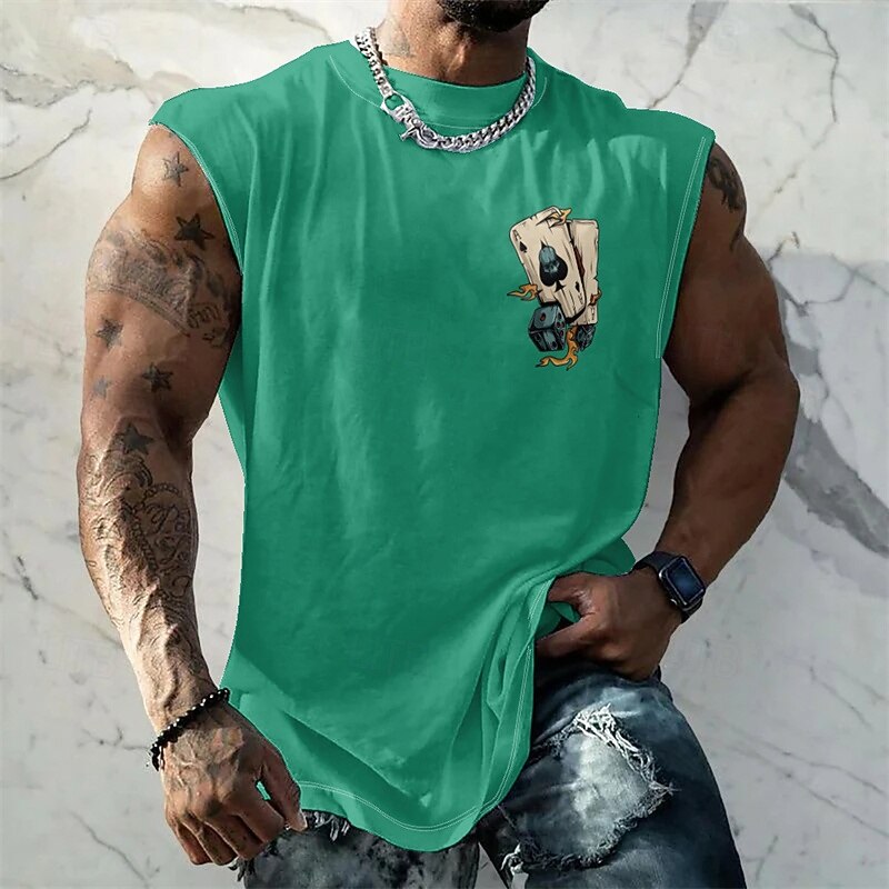 Men's Tank Top Vest Top Undershirt Sleeveless Shirt Sleeveless Crew Neck Summer Poker Fashion Designer Basic Print Vacation Street Going out Black White Blue Top Tee for Men3