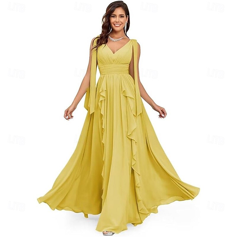 A-Line Quinceanera Dresses Elegant Dress Performance Christmas Floor Length Sleeveless V Neck Chiffon Backless with Pleats4