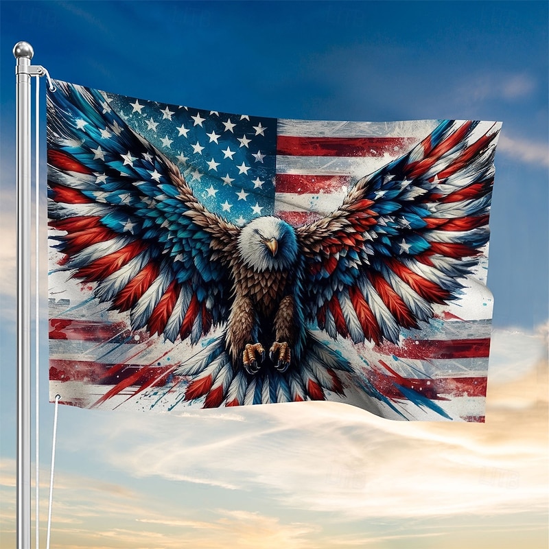 4th of July Outdoor Indoor with Grommets Patriotic Flag Independence Day American House Yard Garden Decorations Holiday Banner Sign - Main Image