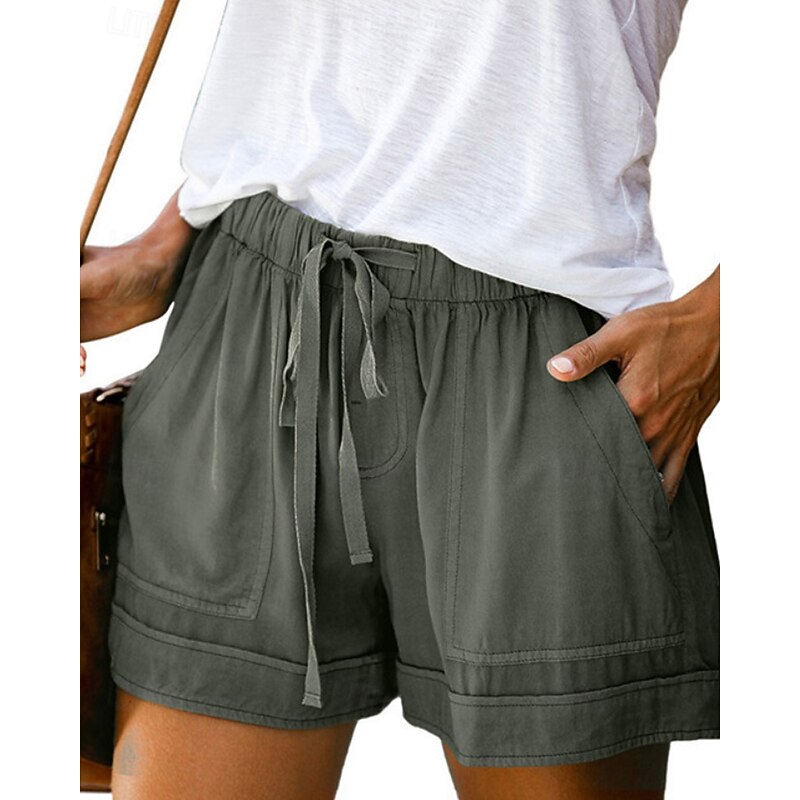 Women's Linen-Inspired Pants Shorts Slacks Fashion Streetwear Short Natural Plain Pocket Elastic Drawstring Design Comfy Outdoor Outdoor Street claret Azure Depression Green Navy Summer Regular Fit2