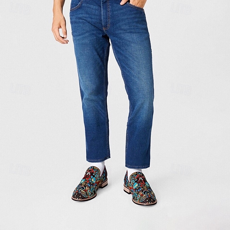 Men's Floral Jacquard Slip-On Loafers - Elegant Embroidered Casual Shoes for Special Occasions and Semi-Formal Events2