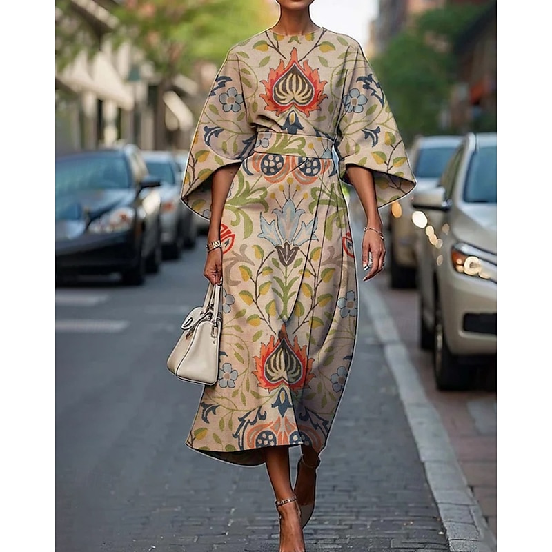 Women's Midi Dress Floral Dress Fashion Classic Modern Vacation Daily Holiday Regular Fit Flower Half Sleeve Crew Neck Black Light Green Blue Emerald Green Summer2