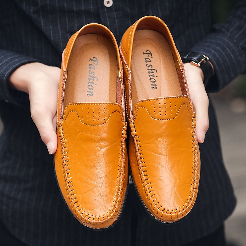 Men's Tan Loafers with Stitched Detailing and Comfortable Sole - Casual, Comfortable, Ideal for Everyday Wear and Outdoor Activities4