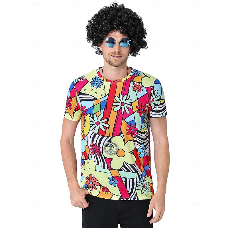 Hippie Cosplay Costume T-shirt Rainbow Graphic For Men's Adults' Halloween Carnival 3D Print Street Festival