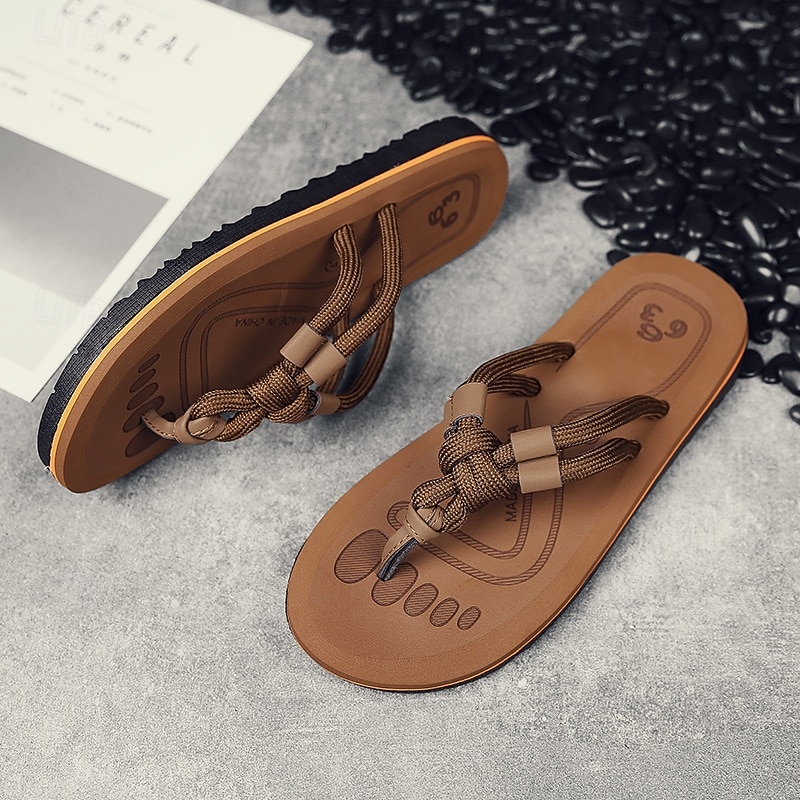 Men's Brown Rope-Style Flip-Flops with Cushioned Sole – Boho-Inspired Summer Sandals for Coastal Walks, Beaches and Casual Daily Use4