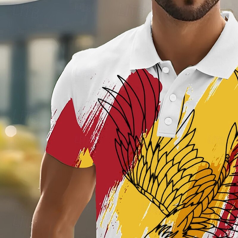 Men's Eagle Polo Short Sleeve Polo Shirts Collared Shirts Casual Outdoor Athleisure Daily Wear 3D Print Summer White Green3