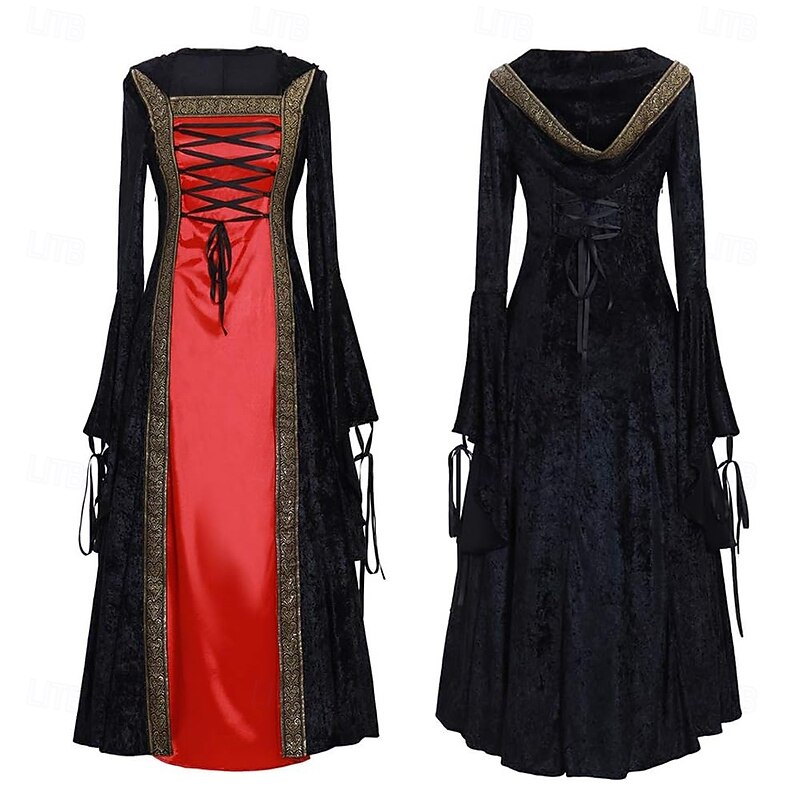 Retro Vintage Medieval Renaissance Ankle Length Dress Viking Outlander Fancy Dress Women's Halloween Carnival LARP Ren Faire Festival Adults Dress3