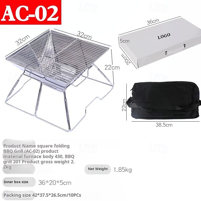 Stainless Steel Foldable Camping Grills Portable Wood Burning Charcoal Grill with Carrying Bag2