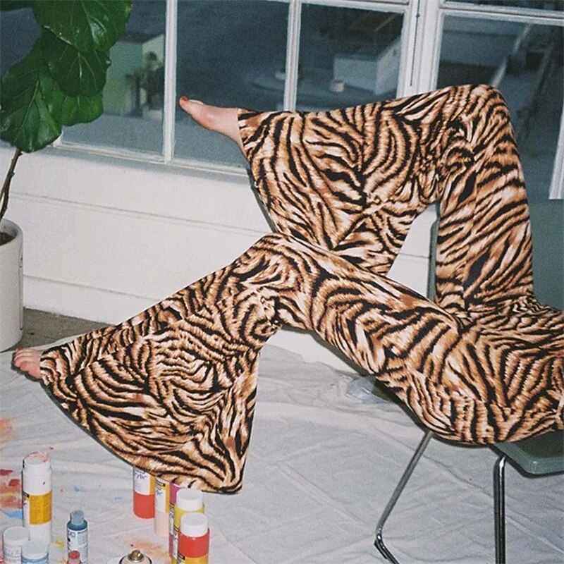 Retro Vintage Boho 1970s Bell Bottoms Pants Flare Leggings Flared Trousers Disco High Waist Animal Leopard Tiger Fancy Dress Women's Halloween Carnival Vacation Music Festival Festival Adults' Pants2