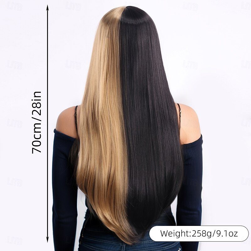 Synthetic Wig kinky Straight Natural Straight Layered Haircut With Bangs Machine Made Wig 28 inch A1 Synthetic Hair Women's Classic Comfortable Color Gradient Multi-color2