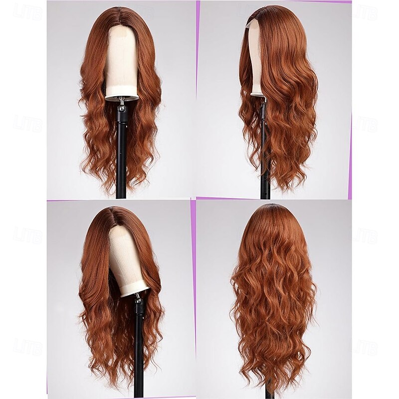 Long Auburn Wavy Wigs for Women Curly Wig with Middle Parting Heat Resistant Fiber Wig for Daily Use2
