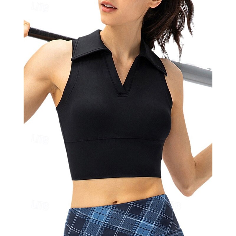 Women's Solid Colored Workout Tank Top Sports Tank Top Tennis Tank Top Tennis Tank Tops Sleeveless Shockproof Breathable Tennis Golf Pickleball Polo Collar Black White Brown Tennis Clothing