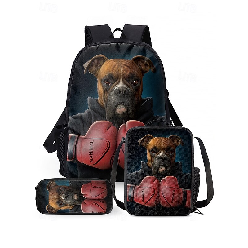 Boys 3-piece Cool Dog Headphones Printed Backpack Set - Stylish School Bag, Insulated Lunch Bag and Pencil Case for Primary School Students and Daily Use Vincent Hie