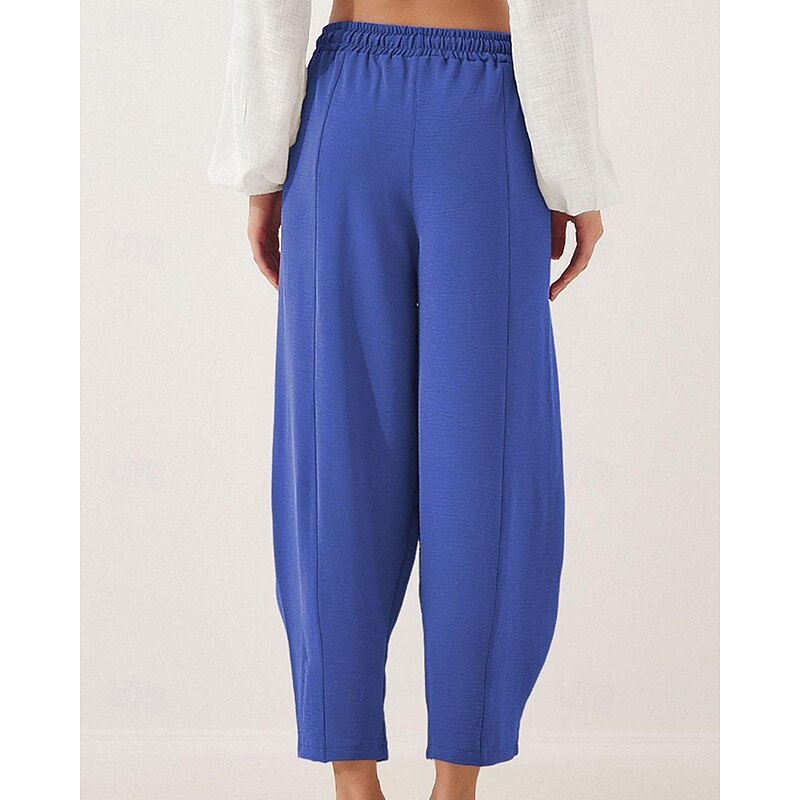 Women's Slacks Pants Trousers Fashion Streetwear Full Length Natural Plain Pocket Elastic Drawstring Design Outdoor Comfortable Outdoor Vacation Apricot Light Sky Blue Grey Navy Summer Regular Fit4